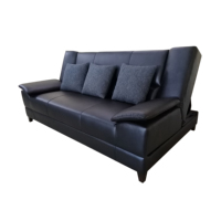 Kommerzielles Nordisches Schwarzes Gäste-Wartezimmer-Sofa, Breites 3-Sitzer-Sofa aus PU-Leder mit Holzrahmen für Hotel, Villa und Wohnzimmer