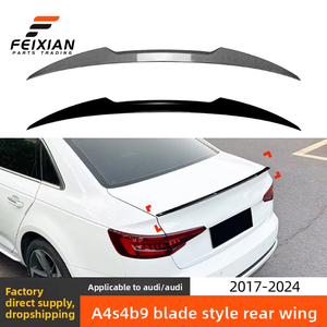 Spoiler Posteriore Modello Blade per <span class=keywords><strong>Audi</strong></span> A4 B9 S4 M4 2017-2024, Modifica in ABS Nero Lucido Effetto Fibra di Carbonio - Product Image 1