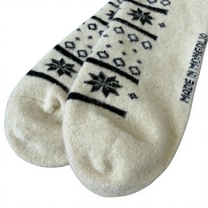 Wholesale Cream Nordic Snowflake Crew <b>Socks</b> 100% Mongolian Sheep Wool Knitted <b>Winter</b> Warm Thick <b>Socks</b> for Women - Product Image 6