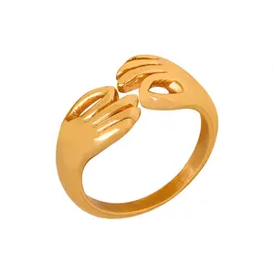 防水饰品18k镀金法国钛钢个性化OK手势不褪色戒指