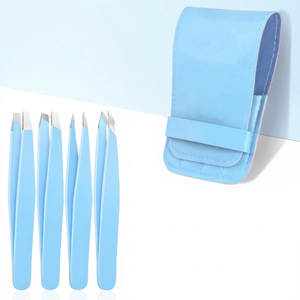 Juego de Pinzas para Cejas de Acero Inoxidable Azul, Punta Puntiaguda, Duraderas, Estilo Moderno, con Estuche - Product Image 1