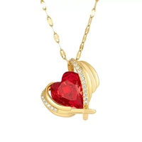 QX01163 Populaire Ailes D'ange Rouge Zircon Coeur Cuivre Alliage Plaqué Or Collier Femmes Micro-Incrusté Océan Cuivre Pendentif