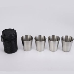Ensemble de vin portable d'extérieur en acier inoxydable épaissi de 30 ml avec housse de tasse en cuir PU - Product Image 1