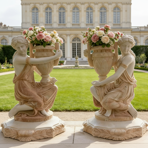 Grandes jardinières en marbre naturel sculpté à la main pour l'extérieur, jardinières en marbre blanc pour le jardin - Product Image 4
