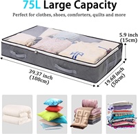 Sacs de rangement pliables en tissu non tissé de 75 L pour literie et vêtements, organisateur transparent sous le lit, type armoire, pour salon et garage