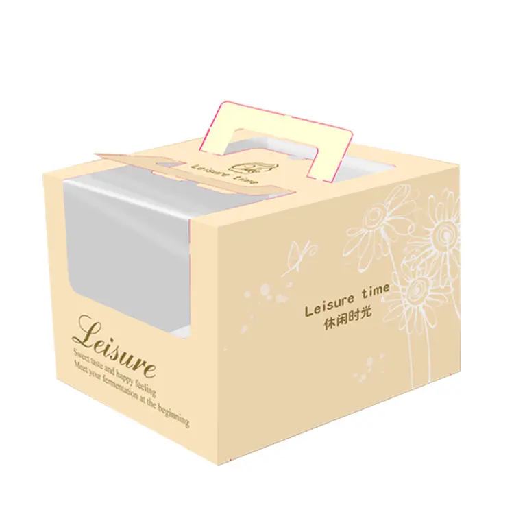 Пищевая высокая ручка изготовленный на заказ хлебобулочный картон доставка подарок Свадебная бумажная упаковочная коробка для торта с окном