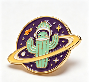Pin de esmalte personalizado de metal con diseño de cactus espacial, pulido, coleccionable, para regalo artístico o para ropa - Product Image 2