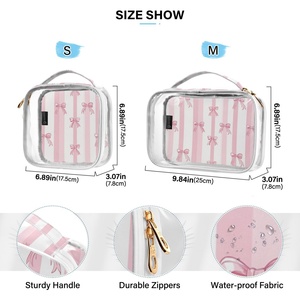 Hawaiian Custom Bow Pink Flower Women 2-pack Transparent PVC Clear <b>Make</b> <b>up</b> Organizer <b>Pouches</b> Travel Toiletry Bags - Product Image 4