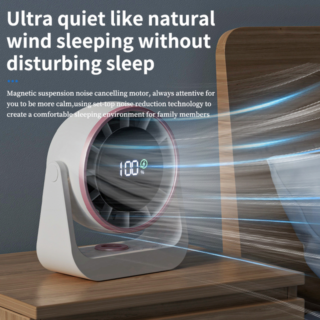 2026 New Desktop Circulating Fan 100 Speed Wall Mounted Dual-purpose Fan Fresh Small Fan Digital Display LED Rechargeable