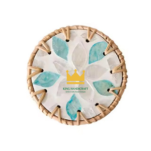 Nouveau design moderne écologique nacre rotin sous-verre incrustation ronde avec coloré pour la vaisselle de restaurant en gros en vrac - Product Image 3
