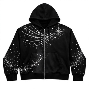 เสื้อฮู้ดดี้โอเวอร์ไซส์แบบซิปเต็มตัว พิมพ์ลายเพชร สำหรับฤดูหนาว ผ้าฝ้าย 100% สไตล์สตรีทแฟชั่น ฮิปฮอป แบบยูนิเซ็กซ์  รับสั่งทำ - Product Image 1