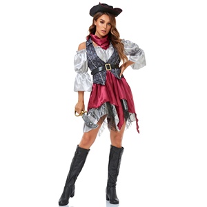 Disfraz de <span class=keywords><strong>Pirata</strong></span> Retro para <span class=keywords><strong>Mujer</strong></span>, Tallas M-XL, Disfraz de Piratas del Caribe, Uniforme de Cosplay para Halloween, Actuación en Escenario, Vestido de Poliéster - Product Image 1