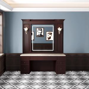 Table de Barbier Vintage en Bois de Style Européen avec Miroir et Chaise de Barbier avec Lumières, Mobilier de Salon de <span class=keywords><strong>Coiffure</strong></span> pour Hommes - Product Image 4