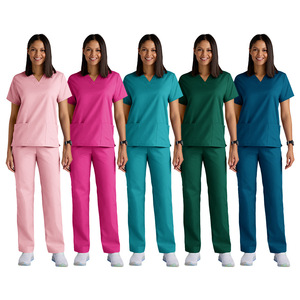 V-Neck Short Sleeve Stretch Scrub Suit Unisex Moisture Wicking Hospital Uniforms Rose Pink Lake Blue Azure Blue Dark Green - Product Image 1