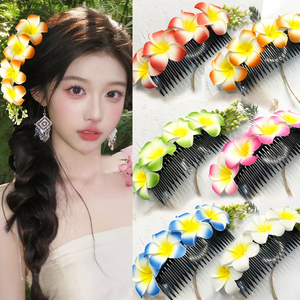 Peineta de Espuma con Flores de Frangipani de 19 cm, Estilo Bohemio, para Fiestas, Bodas, <span class=keywords><strong>Playa</strong></span>, Vacaciones, Accesorios para el Cabello - Product Image 2