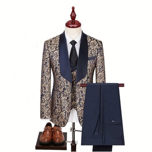 Completo <span class=keywords><strong>da</strong></span> Uomo di Alta Gamma (Giacca + Gilet + Pantaloni) Stile Britannico Elegante in Jacquard ad Alta Densità per Matrimonio Set Tre Pezzi Regolare - Product Image 5