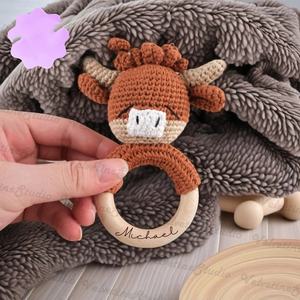 Offre Spéciale : Hochet Bébé Vache des Highlands Amigurumi au Crochet Fait Main, Jouet Doux en Peluche Bovin, Jouet de Dentition <span class=keywords><strong>Taureau</strong></span> pour Confort et Soulagement des Gencives des Nourrissons - Product Image 5