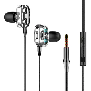 Free Sample Patent 3.5mm Jack In-ear Wired Headphones With Mic Dual Drivers 4 Units Bass Earphones