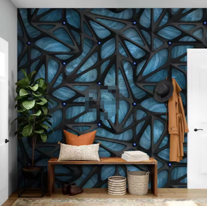 Blue Wood Oak Background <strong>Wallpaper</strong> 3D Black Metal <strong>Checkered</strong> Mural - Product Image 5