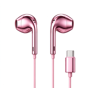 Auriculares Cromados Tipo C, Audífonos Plateados con Cable, Auriculares Intrauditivos Cromados Rosados, Auriculares Metálicos Plateados con Cable - Product Image 2