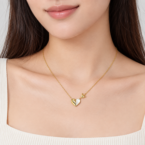 Collier Cœur Fendu en Nacre Blanche, Acier Inoxydable, Nacre Blanche, Placage sous Vide Or 24K, 42 + 5,5 cm, 4,4 g - Product Image 5