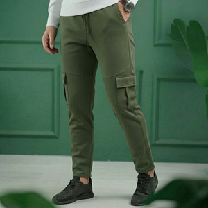 ไวท์ออรา อินเตอร์เนชั่นแนลกางเกงวอร์มคาร์โก้สีเขียวมะกอกสำหรับผู้ชายเอวยางยืดมีเชือกผูกปิดกระเป๋าหลายช่องสไตล์ลำลอง - Product Image 1