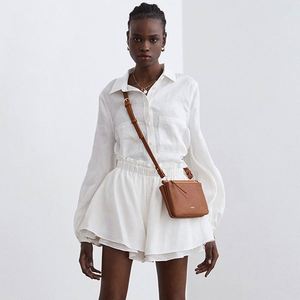 Conjunto de Dos Piezas de Verano para <span class=keywords><strong>Mujer</strong></span>, Blusa de Manga Larga de Algodón y <span class=keywords><strong>Lino</strong></span>, Pantalones Cortos con Volantes, <span class=keywords><strong>Traje</strong></span> <span class=keywords><strong>Blanco</strong></span> Informal a la Moda - Product Image 6