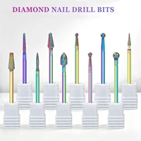 10 styles de fraises à ongles arc-en-ciel pour manucure, 3/32 pouces, pour éliminer les peaux mortes, nettoyer, manucure, pédicure, élimination des cuticules, fraises à ongles diamantées