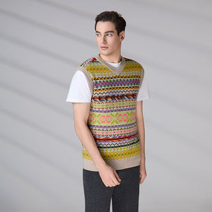 Gilet en tricot jacquard sans manches pour homme, col en V, design personnalisé avec logo OEM du fabricant - Product Image 5