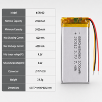 Batería de Repuesto para Plantillas Calefactables 3.7V 2000mAh Li-Po con JST PH2.0 UN38.3 para Zapatos, Botas y Calcetines Calefactables