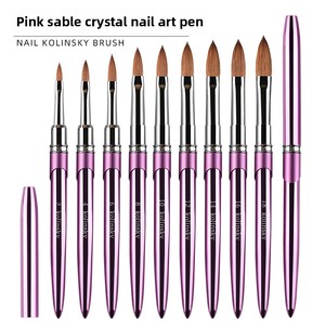 Pinceau à ongles 100% poils de Kolinsky, manche métallique rose-violet effet diamant, pour sculpture et extension de gel - Product Image 4