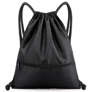customizable 420D 600D waterproof basketball storage black nylon drawstring backpack bag with zipper pocket logo