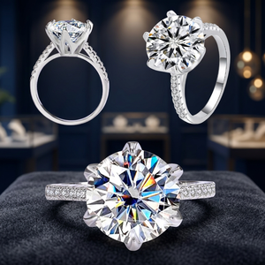 Bague de fiançailles et de mariage de luxe en argent sterling S925 plaqué rhodium 18 carats avec moissanite VVS1 de 1, 3 et 5 carats pour femme - Product Image 3