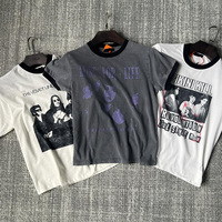Fabricant de vêtements d'été, concepteur de t-shirts, t-shirt personnalisé, col contrasté, impression vieillie, tee-shirt à bordure contrastante