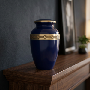 Blue Brass Cremation Urn Traditional Memorial <b>Keepsake</b> Vase Adult Human <b>Ashes</b> Tabletop Decor - Indian Home Crafts - Product Image 3