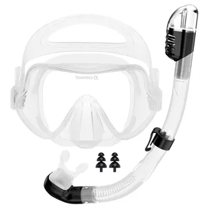 Snorkel Masker set kering, tali silikon snorkel atas kering, set masker selam tampilan lebar, kacamata selam set Masker