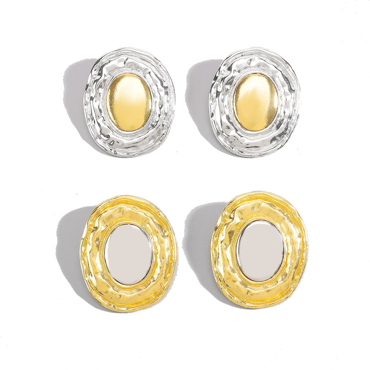 New Arrival Fashion Jewelry Exaggerated Alloy Circular Metal Gold And Silver Color Matching Geometric Stud Earrings For Women