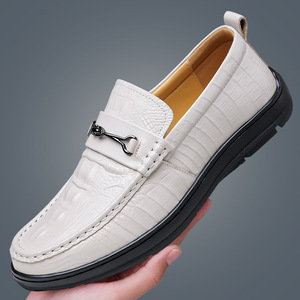 Mocassins en cuir à motif crocodile pour homme, bout rond, chaussures décontractées à enfiler, toutes saisons, semelle intermédiaire en EVA, semelle extérieure en caoutchouc - Product Image 3