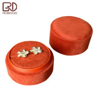 Boîte à bague en velours de luxe ROGOOD, sensation agréable, tube, couleur orange foncé, couvercle floqué rond, boîte cadeau pour boucles d'oreilles P1968