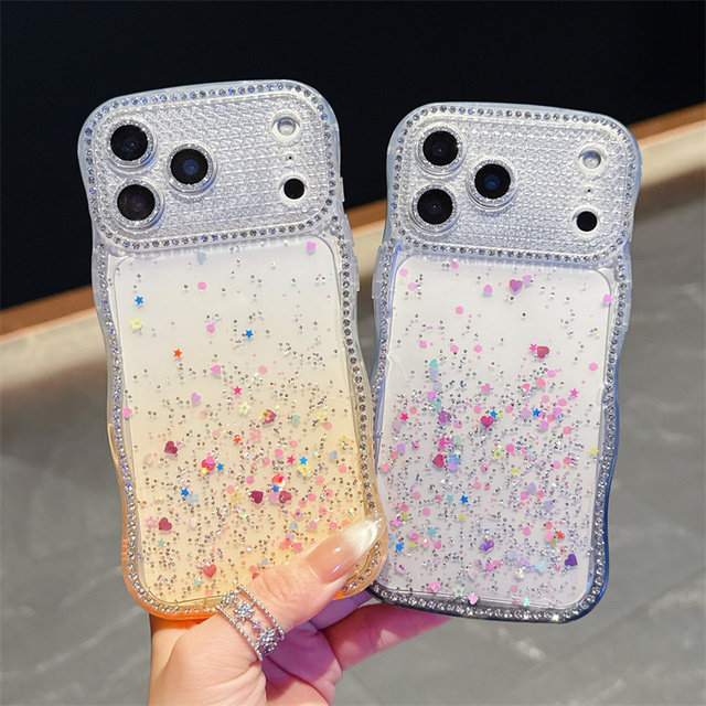 Luxury Diamond love Tpu Phone case for iPhone 17 Air 16 15 14 Pro Max Resin Ins Glitter Lens Glass clear Bling Back Cover