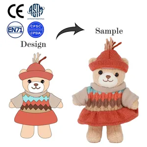Bambola personalizzata dalle immagini dei cartoni animati graziosa bambola di peluche personalizzata orsacchiotto con maglione lavorato a maglia vestito fatto a mano