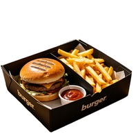 Boîte d'emballage personnalisée en gros avec logo, biodégradable, de qualité alimentaire, résistante à la graisse, pour hamburgers et poulet frit, avec compartiments