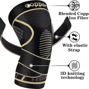 Genouillère en <span class=keywords><strong>cuivre</strong></span> noir avec sangle, manchon de compression en mélange de nylon pour hommes, design moderne, fermeture Strapfast, confortable et durable - Product Image 4