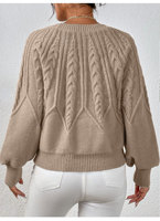 Pull en tricot torsadé pour femme, col rond, manches longues, pull ample à manches lanternes, hauts tricotés chauds pour l'hiver, Sueter, OEM