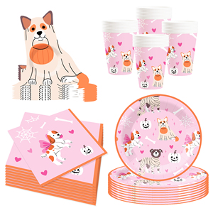 DAMAI Happy Halloween Party Supplies Pumpkin Black Cat and Cute Ghost Design Purple and Black Vibe Halloween Plates and Napkins - Product Image 3