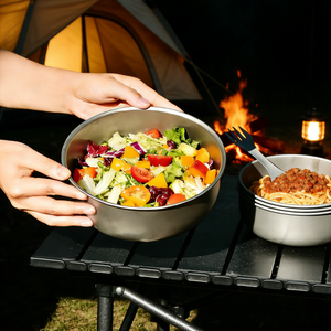 CIEUIS 400ml 500ml Titan-Kochgeschirr Schüssel Tragbare Stapelbare Suppenschüssel Pfanne und Teller für Outdoor-<span class=keywords><strong>Camping</strong></span> - Product Image 1
