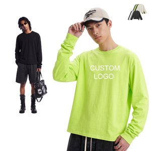 เสื้อยืดแฟชั่นคุณภาพสูง ผ้าฝ้าย 100% แขนยาว ทรงบ็อกซี่ สำหรับผู้ชาย สีพื้น เรียบง่าย คอกลม ไหล่ตก ทรงโอเวอร์ไซส์ - Product Image 1