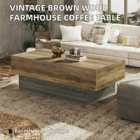 Table basse flottante convertible moderne en bois massif, table centrale en bois épais brun clair pour salon, mobilier de maison