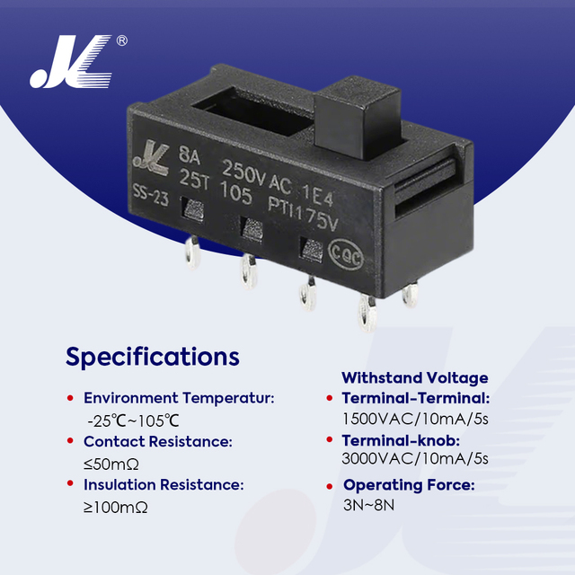 SS-23N02 Waterproof Mini Slide Switch Vertical Through Hole Power Slide Switch DP 7±0.2mm Travel