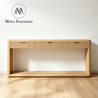 Console moderne en bois avec tiroirs, table d'entrée à façade cannelée, étagère ouverte, console étroite en chêne pour couloir, salon, hall d'entrée